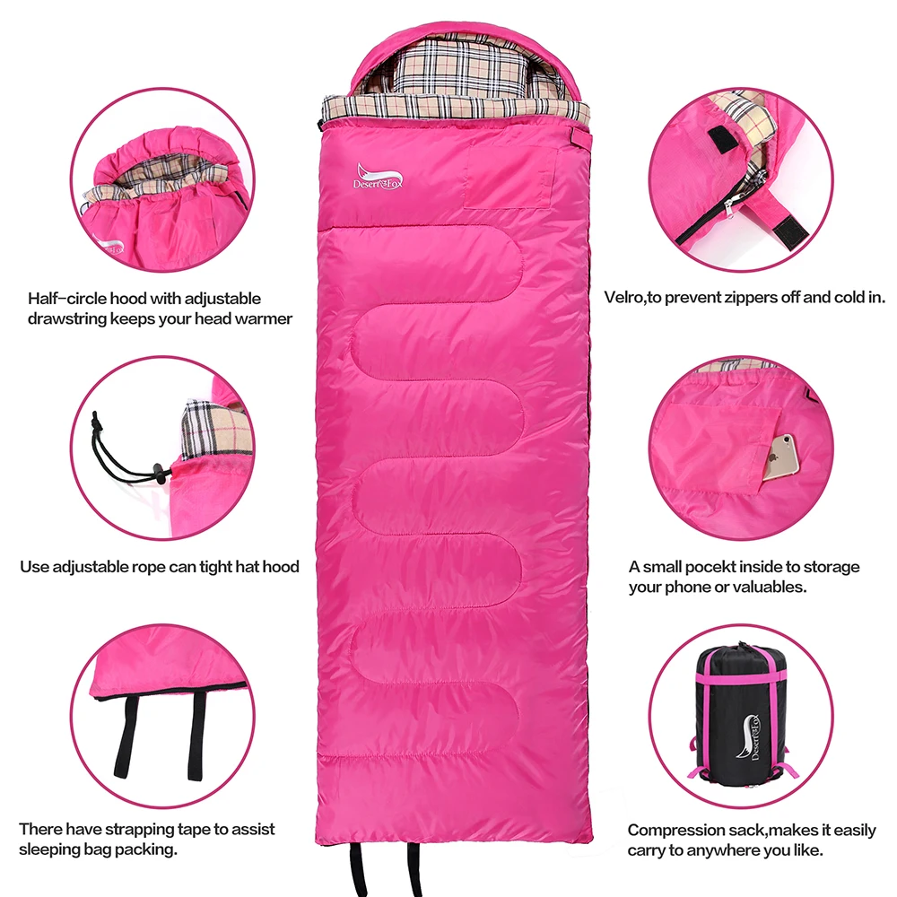 4 Season Flannel Sleeping Bag Attached Pillow Camping Bags Portable Lightweight Backpack with Sack | Спорт и развлечения