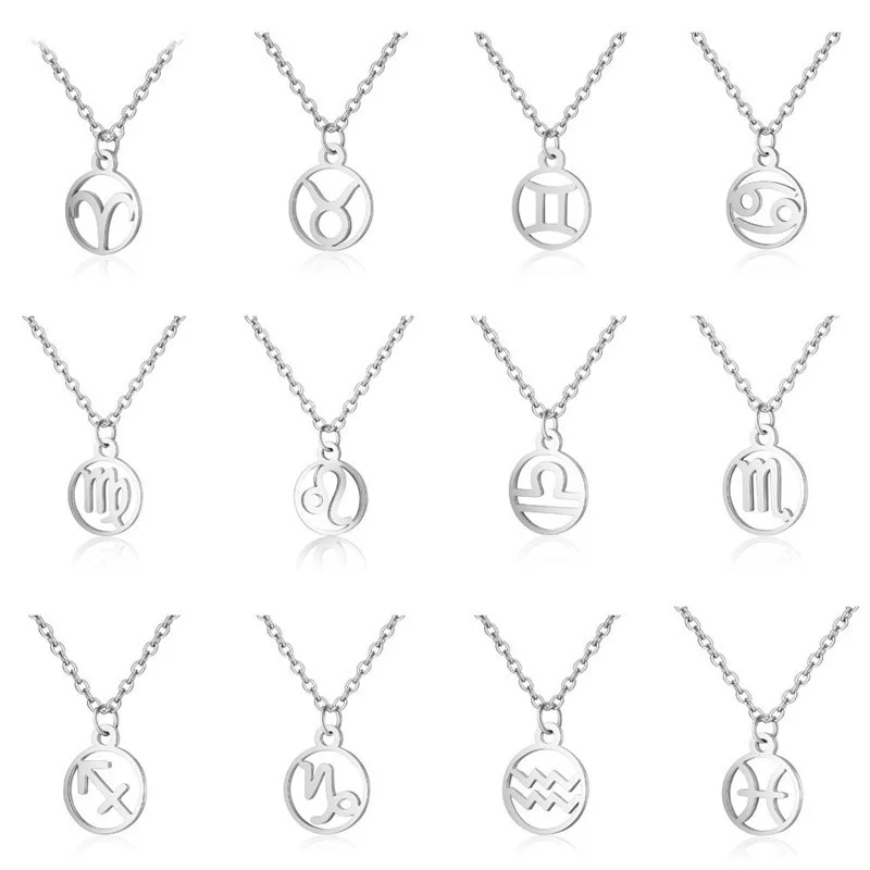 Ожерелье AsJerlya из нержавеющей стали со знаками Зодиака подвески 12 созвездий