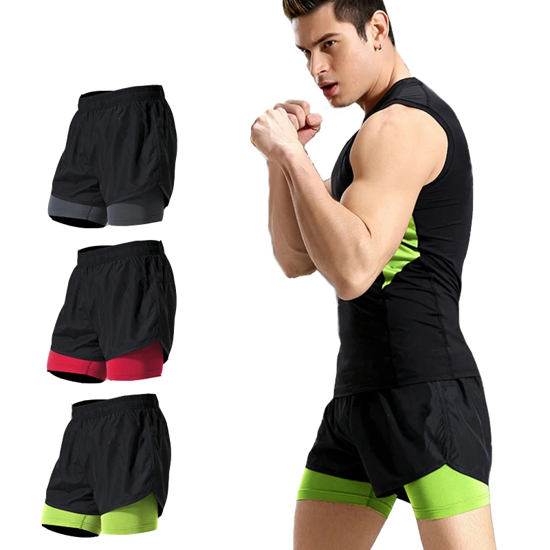Мужские шорты для бега 2 в 1 быстросохнущие дышащие активных тренировок