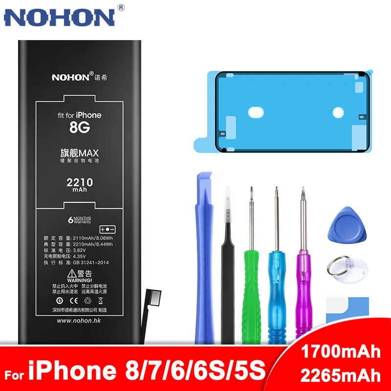 Nohon аккумулятор для Apple iPhone 8, 7, 6, 6 S 5S акумуляторная батарея для iPhone6 iPhone7 iPhone8 Max Ёмкость запасная часть телефона Batarya Бесплатные инструменты