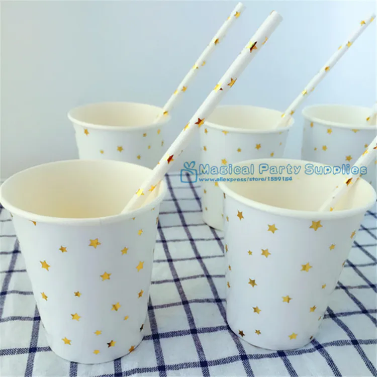 80 шт золотые фольгированные бумажные стаканчики со звездами Свадебные девичьи