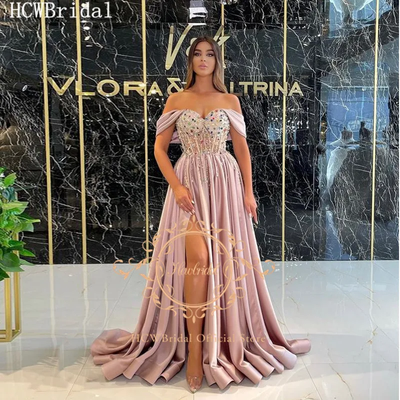

Exquisite Off The Shoulder Long Evening Dresses Colorful Crystals Illusion See Through Sexy Special Occasion Party Gowns