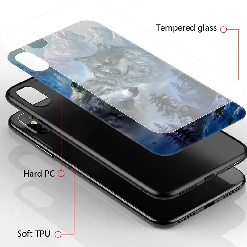 Чехол для iPhone 12 Mini 11 Pro Max X XS XR 8 7 6 6S Plus из закаленного стекла с черными