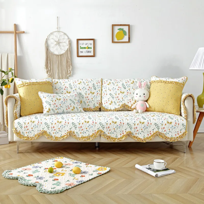 1Piece Four Seasons Universal Cotton Printed Sofa Towel Pastoral Flower Wave Edge Non-Slip Cover Cushion Home | Дом и сад