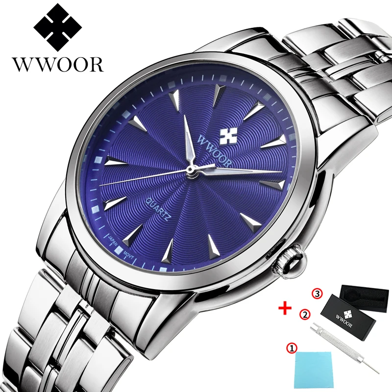 

WWOOR watches mens 2020 luxury brand Fashion classic Men's Watch Blue Waterproof stainless steel wristwatch mens montre homme