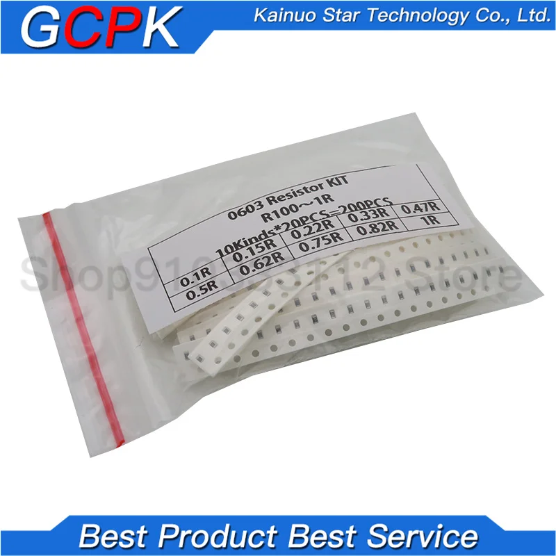

200PCS 1% 0603 SMD resistors assorted DIY kit set 10 valueX20pcs=200pcs 1R00 R820 R750 R620 R500 R470 R330 R220 R150 R100