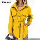 Женское повседневное шерстяное пальто с поясом, сезон осень-зима 2021, модные шерстяные куртки с отложным воротником и длинным рукавом, пальто, элегантное женское пальто