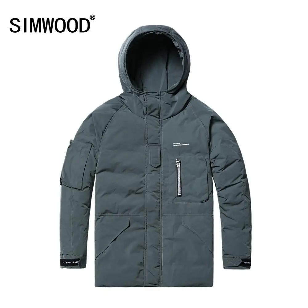 Мужское зимнее теплое пальто SIMWOOD куртка с капюшоном и накладным карманом дутая