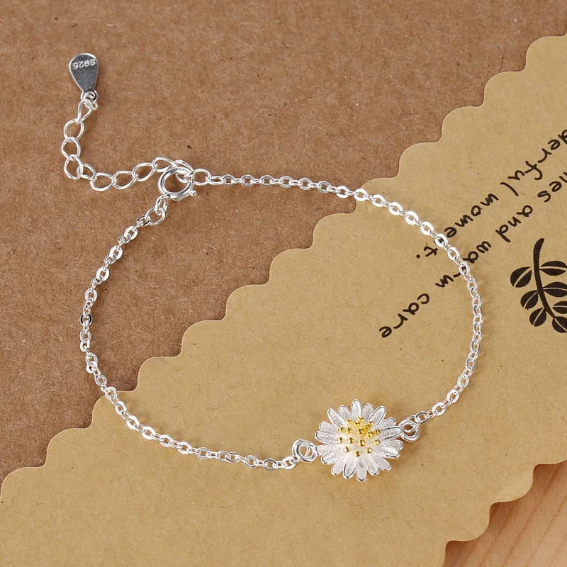

Hot Sale Fashion Jewelry 925 Sterling Silver Bracelets Daisy Stylish Ethnic Style Female Bracelets