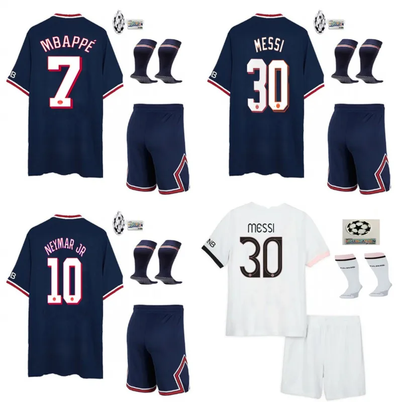 

2021 Vente chaude Messi Psgs Football Jersey Champions Mbappe Neymar Jr Adultes Et Enfants Kit Chaussettes Maillots De Football