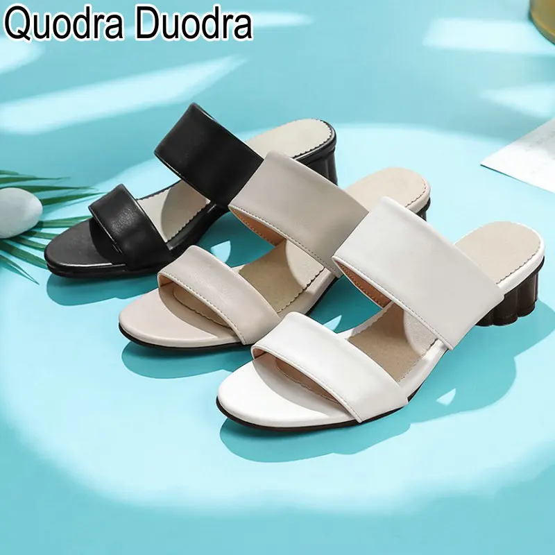 

Mules new Shoes Women Summer open Toe mules Slip-On solid Outside Indoors Slippers thick high heels PU casual plus size 33-48 46