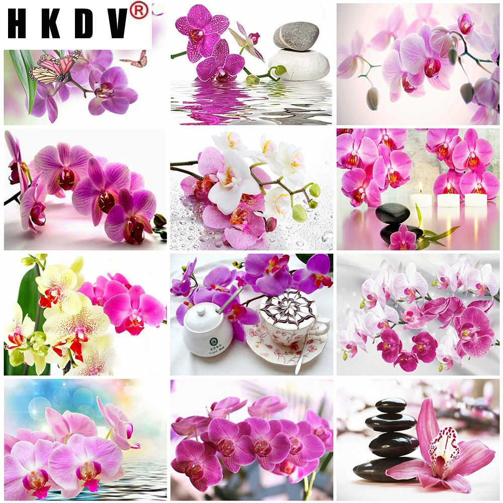 

HKDV 5D DIY Diamond Painting Orchid Rhinestone Pictures Full Square/Round Diamond Embroidery Flower Crafts Kit Home Decor