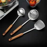 jaswehome wok spatula and ladle skimmer ladle tool set stainless steel kitchen cooking utensils wood handle nonstick cookware