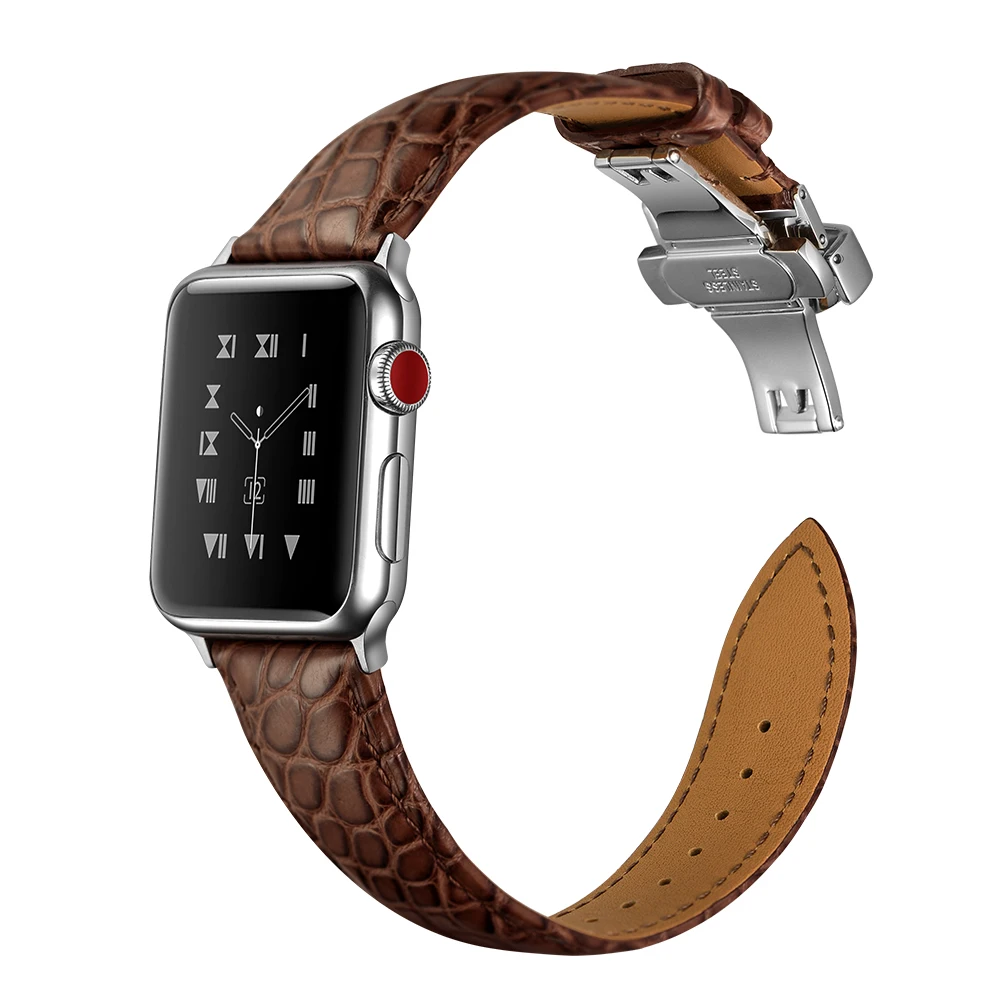 Французский ремешок из кожи аллигатора для Apple watch 5 ремешок 44 мм 40 мм iwatch 42 мм 38 мм топ процесс Браслет Apple watch 4 3 21 44