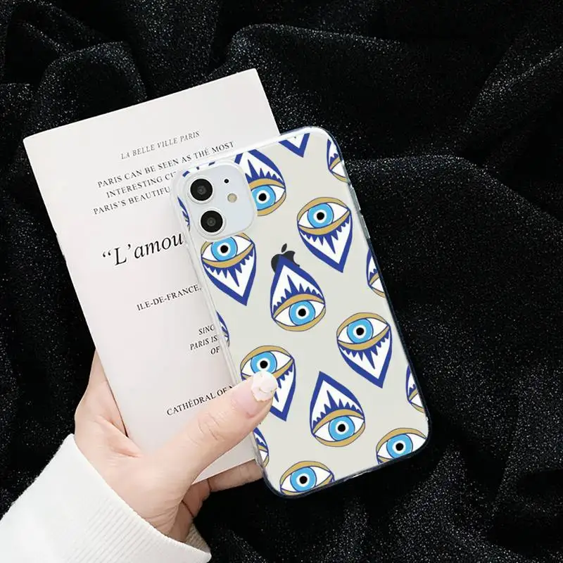 

Blue Evil Eye Lucky Eye Print Phone Case Transparent for iPhone 6 7 8 11 12 s mini pro X XS XR MAX Plus cover funda shell