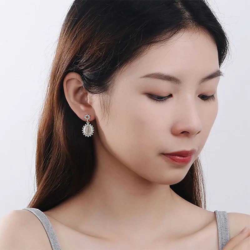 Bague Ringen, корейский темпераментный стиль, серьги с кимофановым камнем, серебро 925, ювелирные изделия, летние цветы, юбилей, вечерние