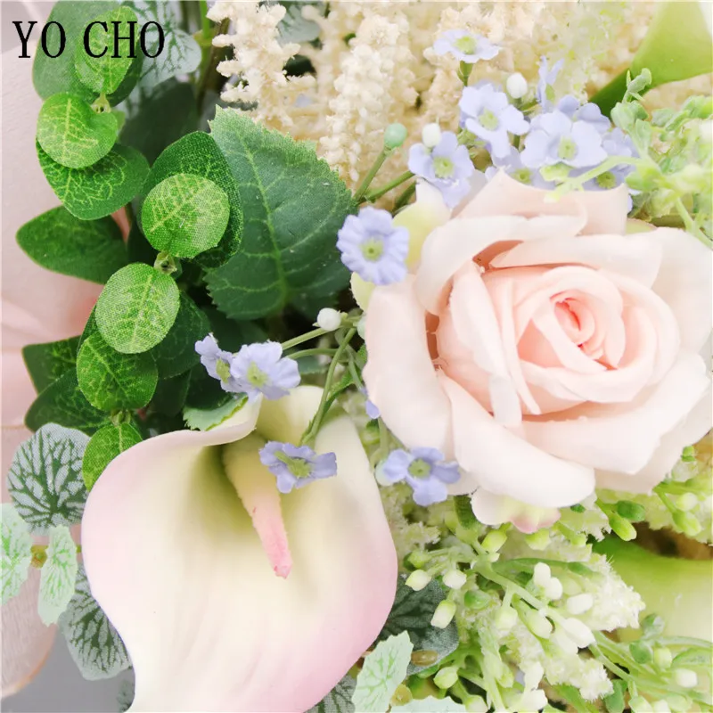 

YO CHO Pink Rose Calla Lily Flower Bouquet Handmade Bride Wedding Bouquet Flower Home Party Decor Newest Design Wedding Supplies