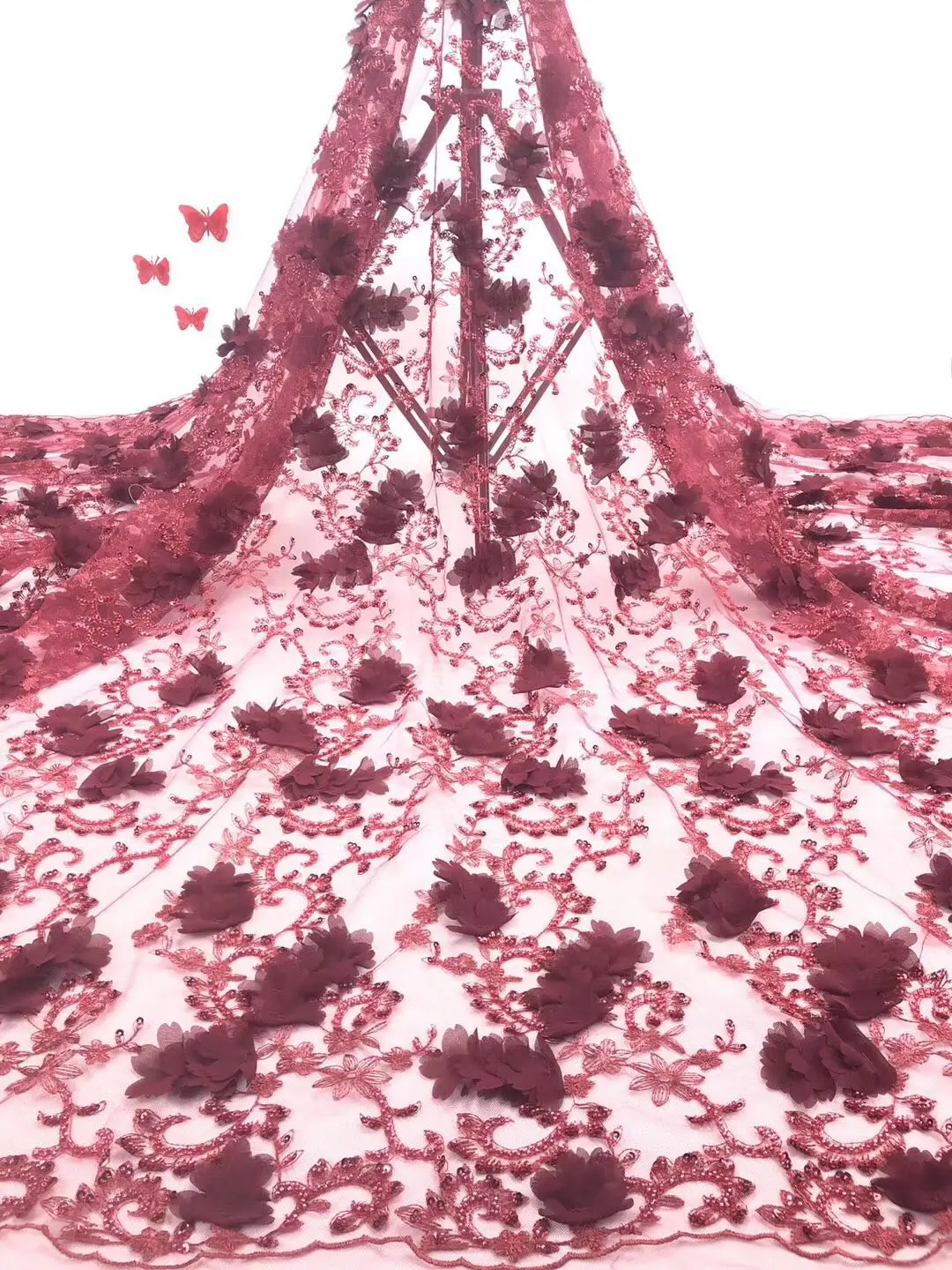 Африканская кружевная ткань 2019 Высококачественная розовая Свадебная с