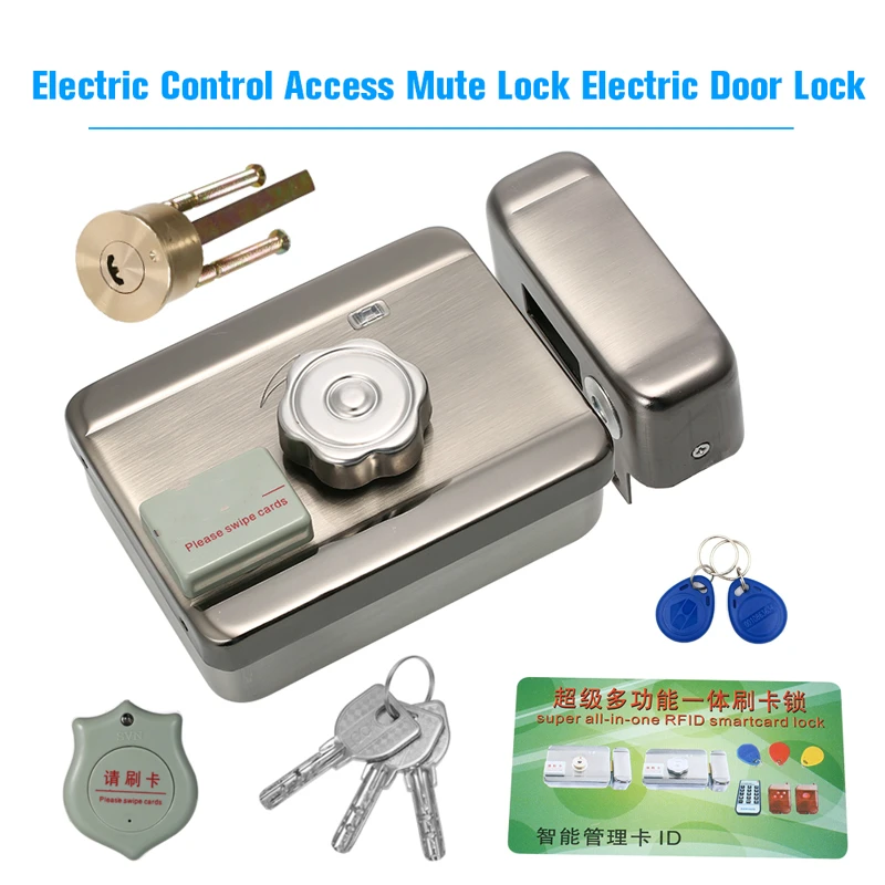 Electric Control Access Mute Lock Electric Door Lock With Remote Controller and ID Card For Doorbell Intercom Access Control gzgmet stainless steel electric lock entry device door access control system id card open door intercom with 20 id keys