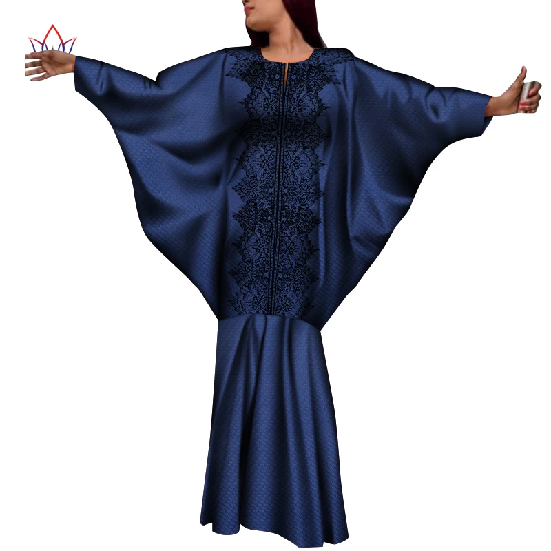 BRW Maxi Dress for African Bazin Riche O-Neck Bat sleeve Print Wax Long Dresses Plus Size 6XL Fashion Africa Clothing WY8040