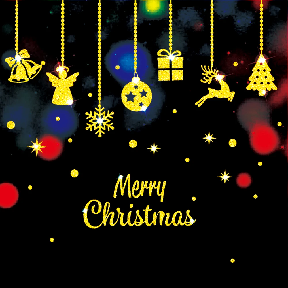 Горячая Золотая блестящая Рождественская Наклейка на стену стеклянная Съемная