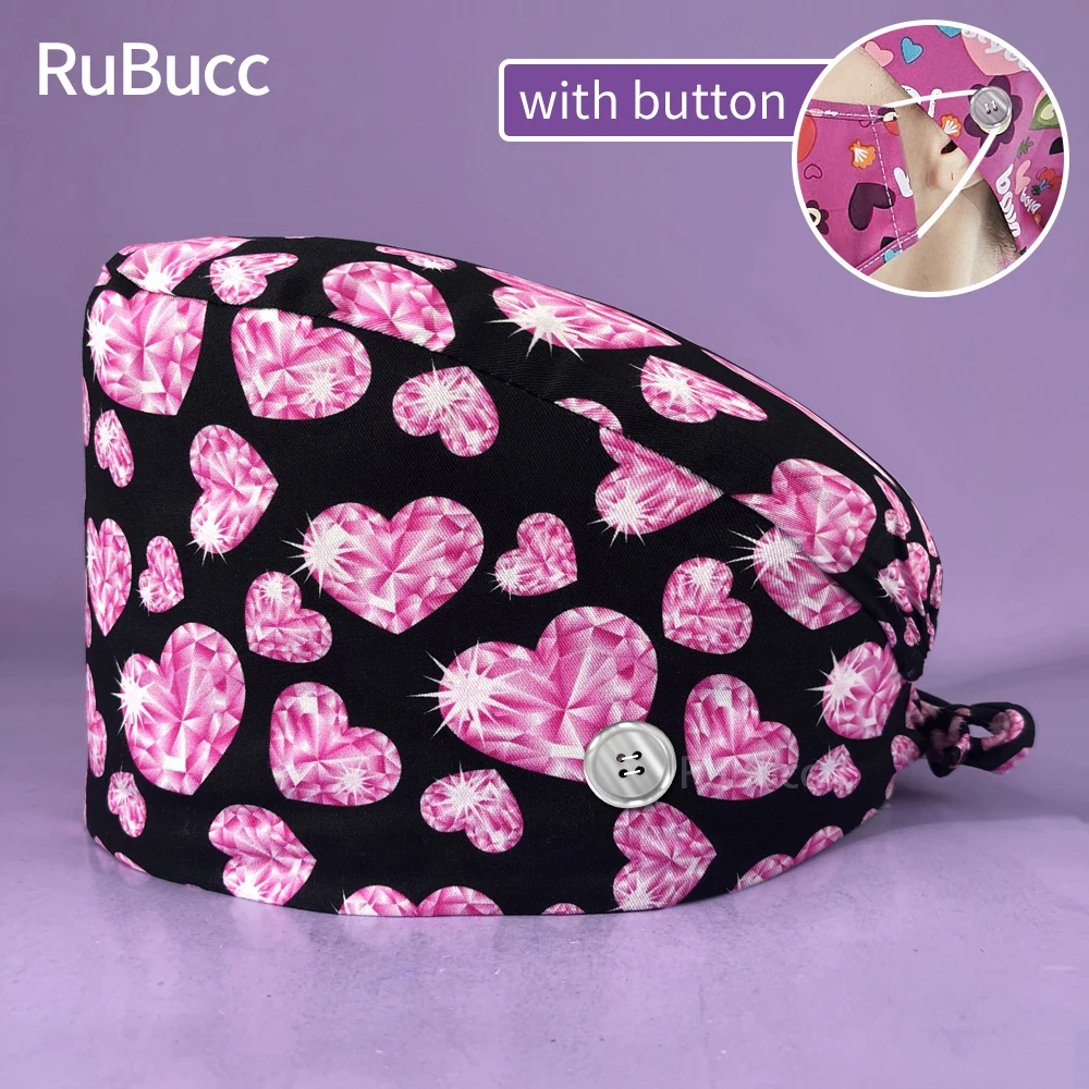 

Laboratory Work with Button Scrubs Cap Pattern Print Unisex Cotton Cartoon Adjustable Scrub Hat Beauty Salon Nursing Medical Cap