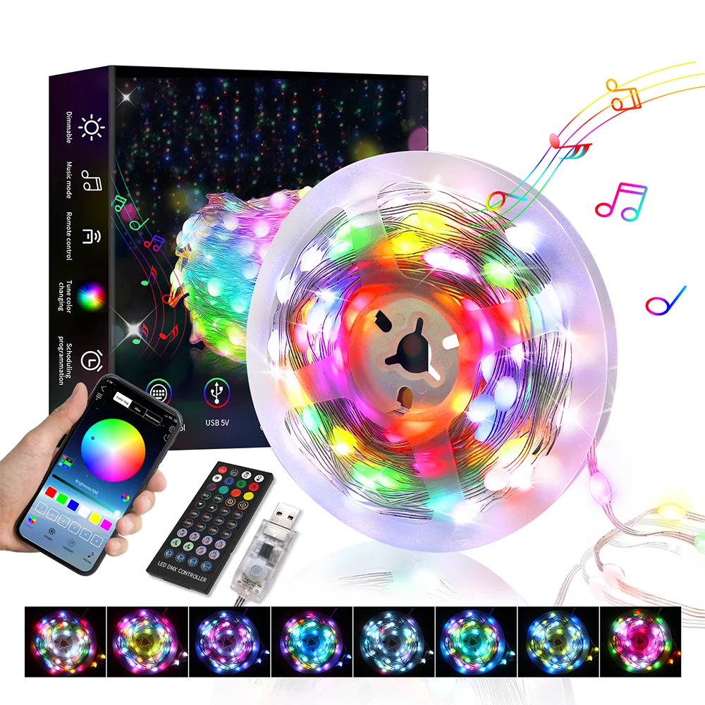 

5/10M Led Strip USB Led String Lights Bulb Outdoor Waterproof Bluetooth control For Home Christmas Lights Decoration String LED