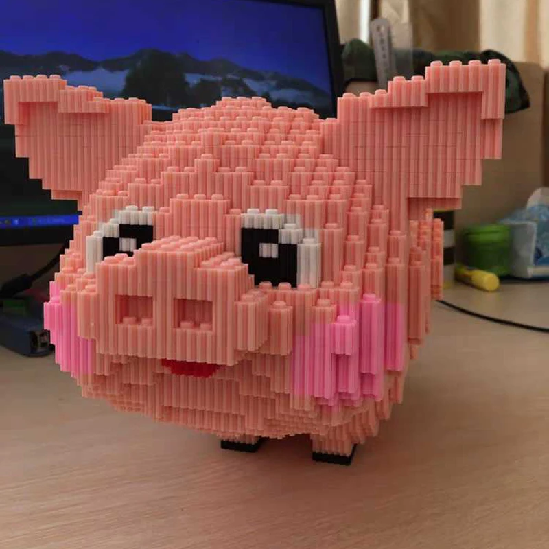 

DUZ 8615 Cartoon Pink Cute Pig Swine Animal Pet 3D Model DIY Mini Building Blocks Bricks Toy for Children 28cm tall no Box