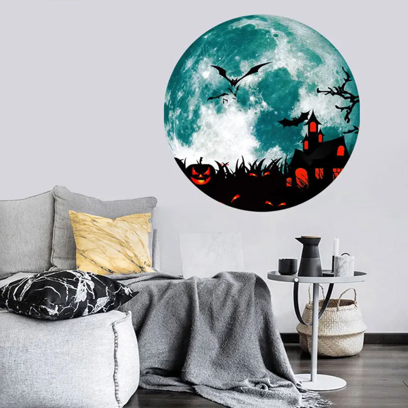

Luminous Pumpkin Bat Castle Halloween Mall Glass Moon Wall Sticker Halloween Decorative Painting Home Decor