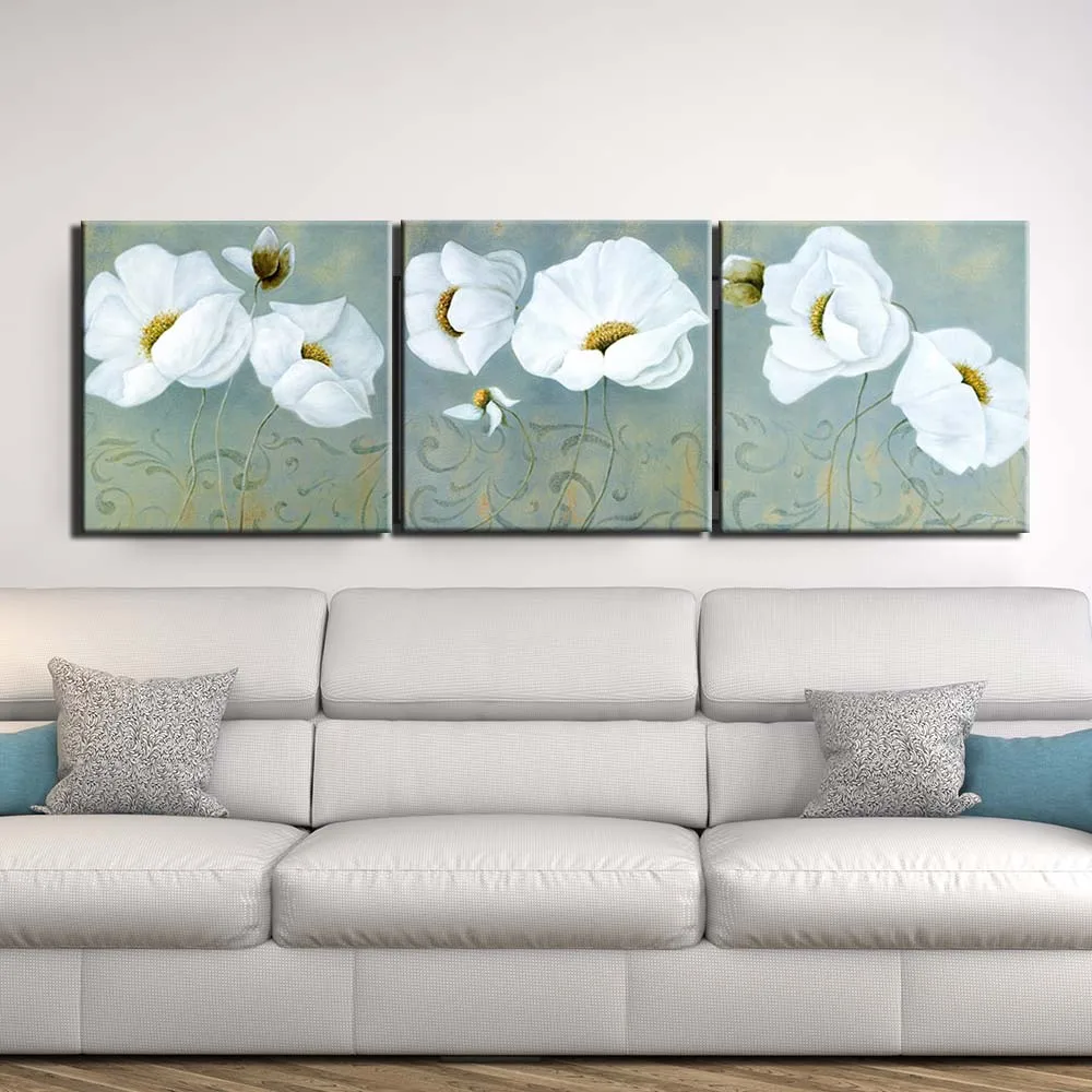 

Canvas painting White poppy Flower Pictures 3 Pieces Wall Art Painting on Canvas Still Life Posters for Living Room Home Decor