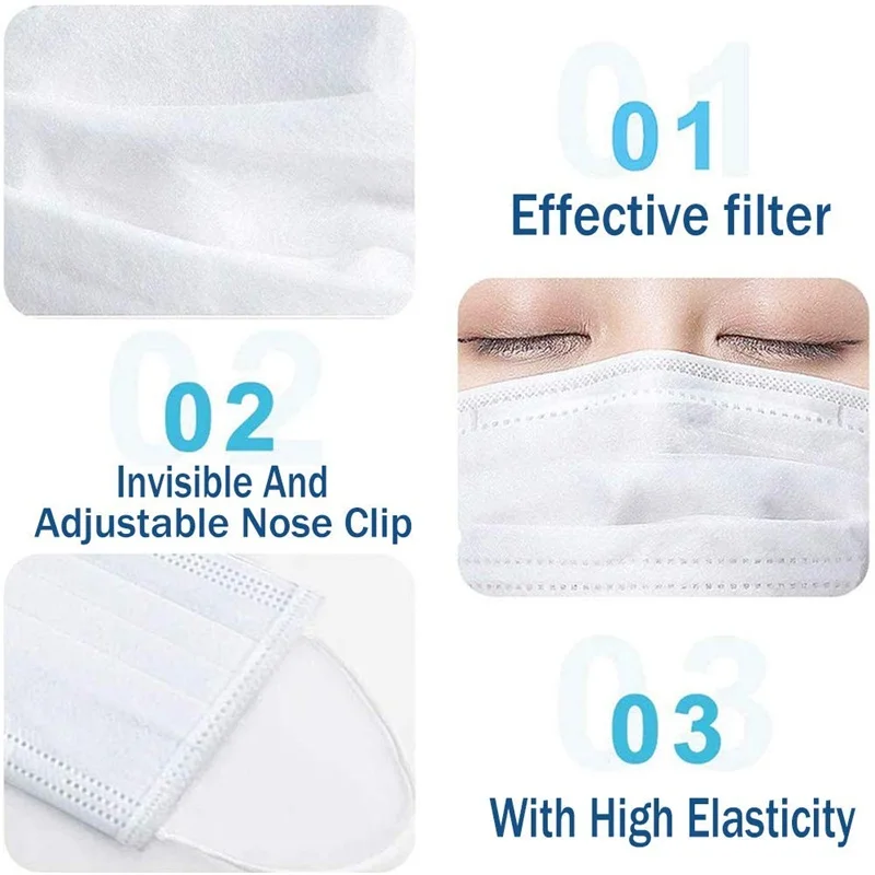 

50-200pcs Medical Mask Surgical Masks Disposable Non woven 3 Ply filter Breathable Adult Face Mask 3 color fast ship