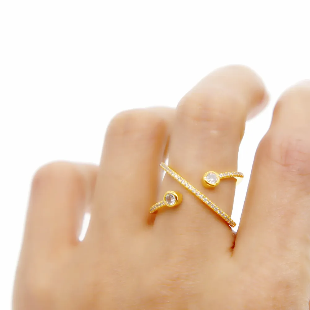 2021 New Style Bezel Clear Cubic Zirconia Open Criss Cross X Shape Women Jewelry Delicate Full Finger Gold Filled Ring Fashion | Украшения