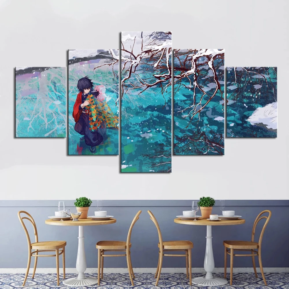 

5 Pieces Wall Art Canvas Painting Demon Slayer Anime Poster Modern Home Decoration Living Room Bedroom Modular Pictures Frame