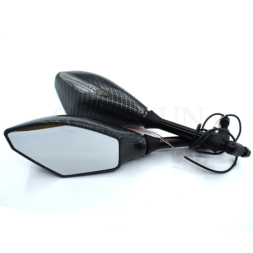 Универсальные мотоциклетные зеркала углеродное волокно светодиодный указатель