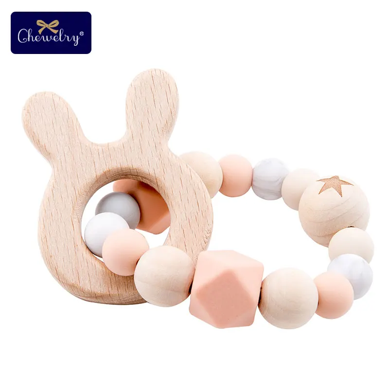 Rabbit Bracelet Деревянный Прорезыватель для зубов, Детская соска, клипса, цепь, 1 шт., бук, звезда, деревянный геометрический крючок, бисер, держатель для соски, пустышка, клипса для детей, Let's Make - Цвет: Rabbit Bracelet