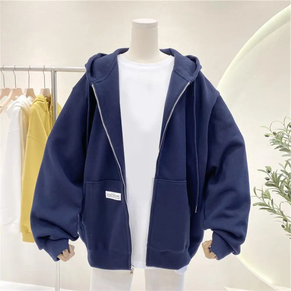 

Women Hoodie Hooded Zipper Autumn Winter Warm Solid Candy Color Drawstring Sweatshirt Coat Streetwear Female Warm Autumn Hoodie