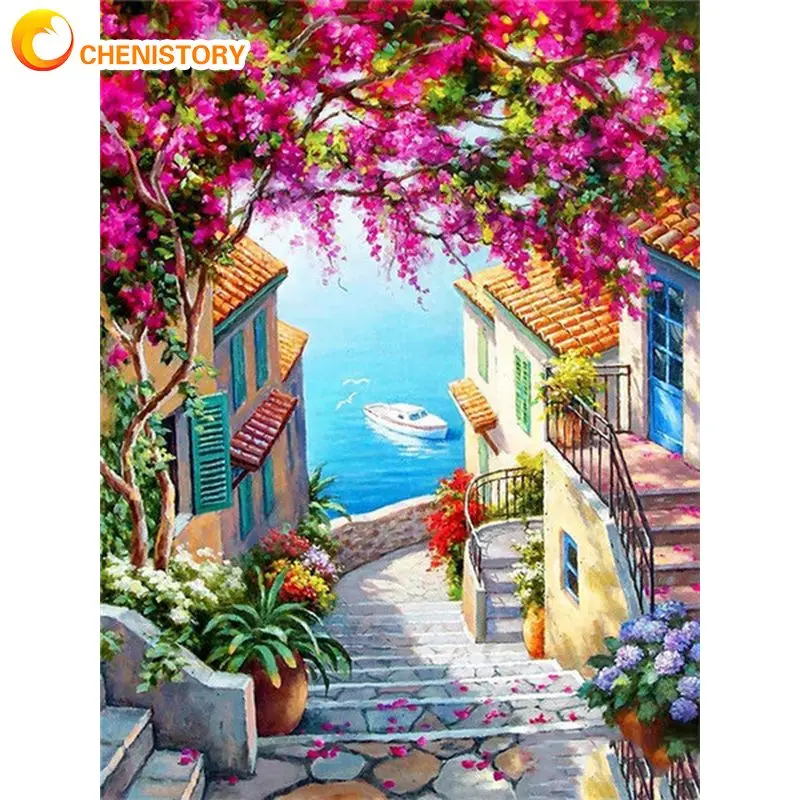 

CHENISTORY 60x75cm Coloring By Numbers Street Scenery Kits Drawing Canvas DIY Pictures Oil Painting Hand Painted Gift Home Decor