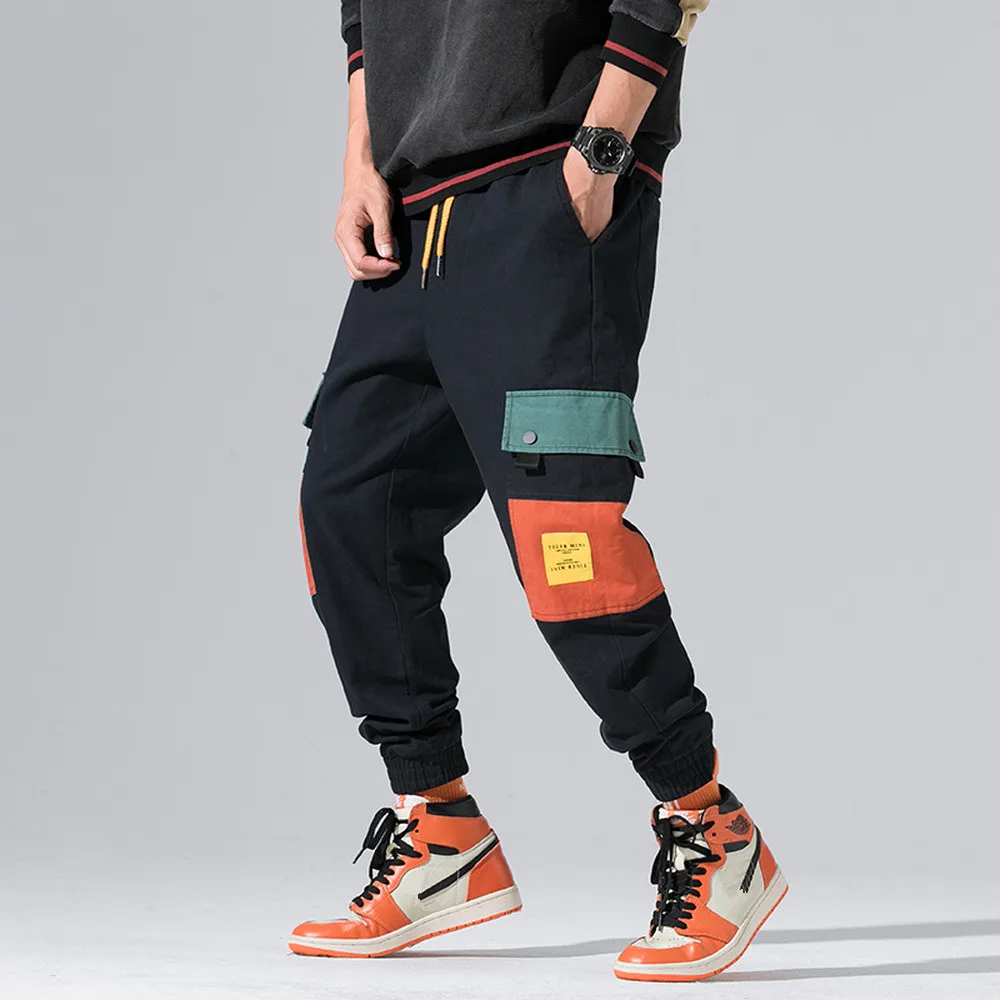 

2019 Spring Harem Cargo Pants Men Streetwear Fashion Hiphop Elastic waist Casual Long Baggy Pants Male Tooling Trousers