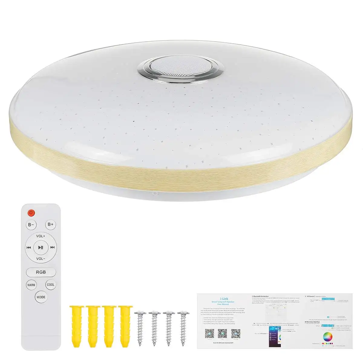 

200W RGB LED Ceiling Lights Wood Grain Bluetooth Speaker Music Light Bedroom Lamp 40CM Smart Ceiling Lamp APP Remote Control