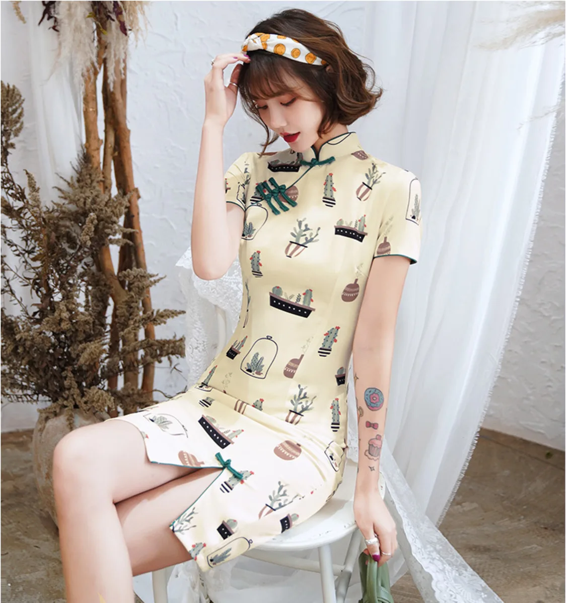 

BacklakeGirls 2020 Modern Cheongsam Women Short Qipao Chinese Dress Qi Pao Vintage Elegant Party Dress High Quality Improve Robe