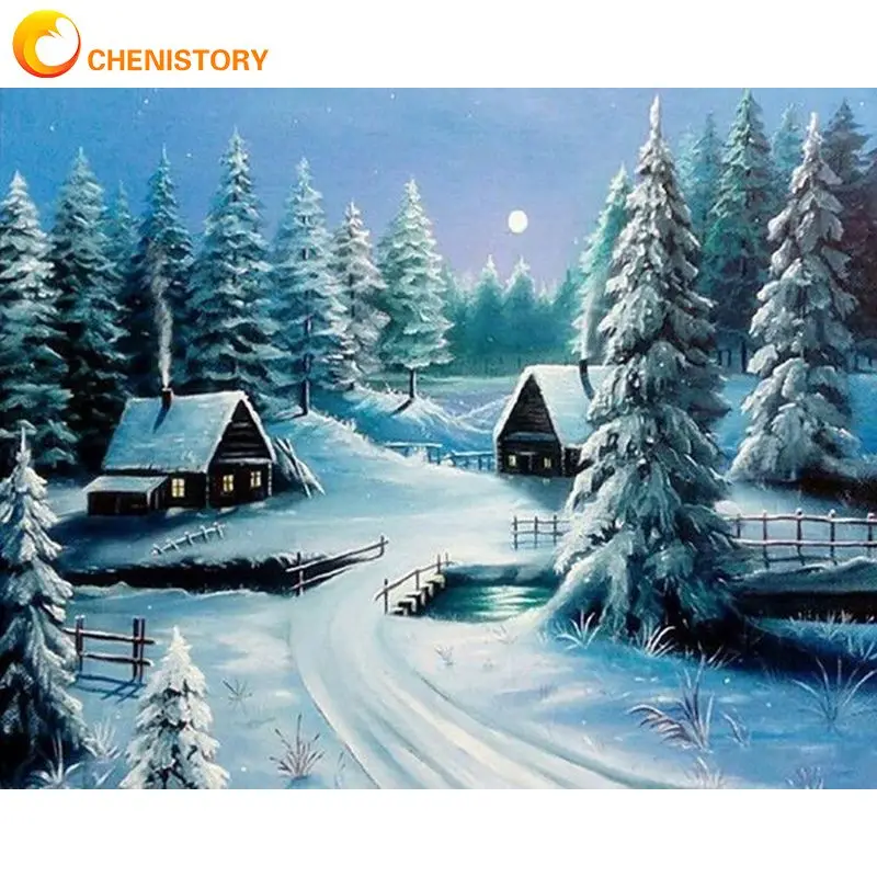 

CHENISTORY Frame Picture Diy Painting By Numbers Kits Acrylic Wall Art Picture Snow Landscape Coloring By Numbers For Diy Gift