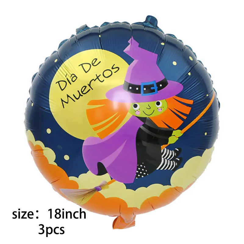 3pcs 18inch round2 10 шт./лот надувные воздушные шары в форме черепа, летучей мыши, тыквы, украшения для Хэллоуина, детские игрушки для Хэллоуина, украшения для дня рождения, латексные шары - Цвет: 3pcs 18inch round2