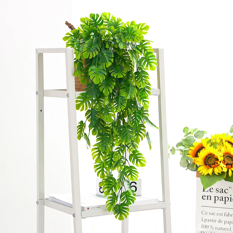 

76cm Tropical Monstera Branch Artificial Plants Vine Plastic Turtle Leaf Rattan Wall Hanging Plant For Home Garden Wedding Decor