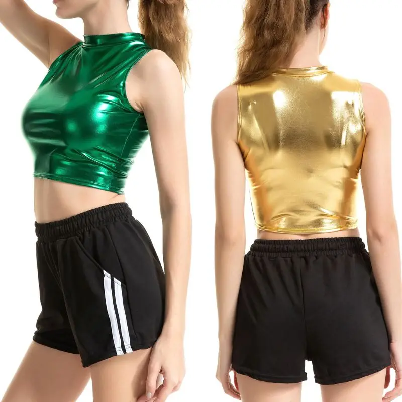 Женский сексуальный укороченный топ с эффектом потертости металлик без рукавов