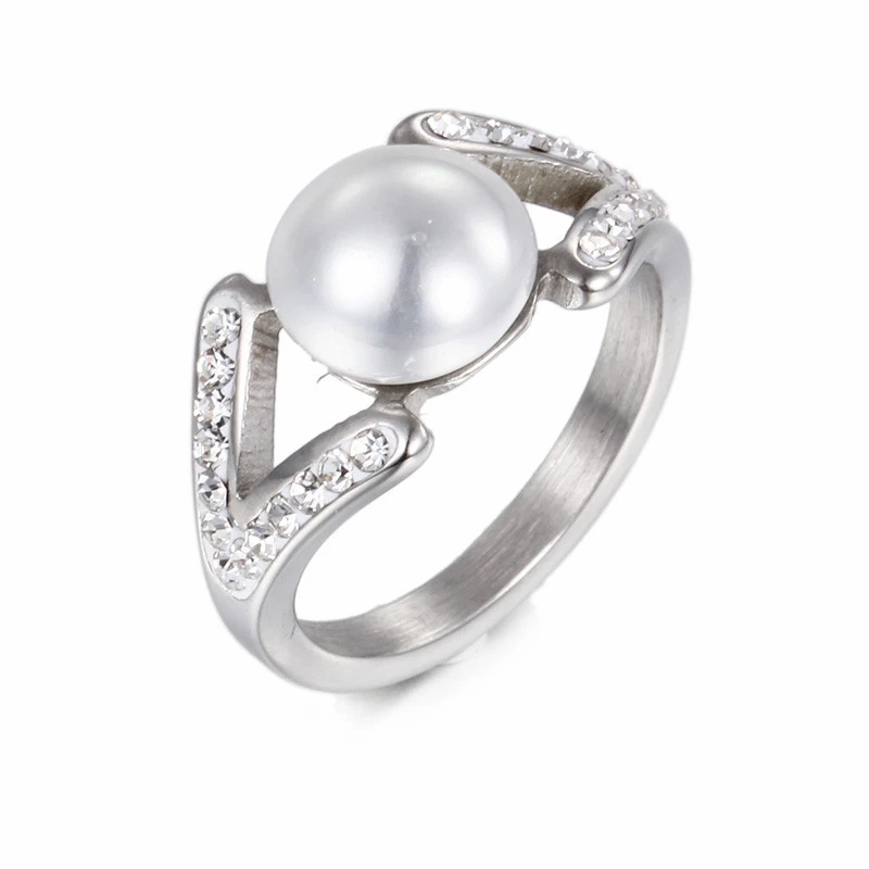 

Gold Color Rings For Women Simulated Pearl Finger Rings Stainless Steel Y Rhinestone Female Rings 2018 New Fashion Jewelry