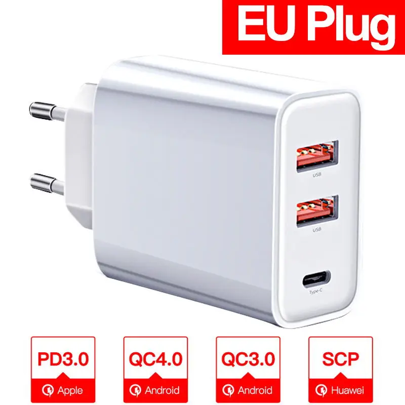 White EU Plug Baseus 60 Вт Быстрая зарядка 4,0 3,0 Мульти USB зарядное устройство для iPhone samsung iPad Pro Macbook SCP QC4.0 QC3.0 QC type C PD быстрое зарядное устройство - Тип штекера: White EU Plug