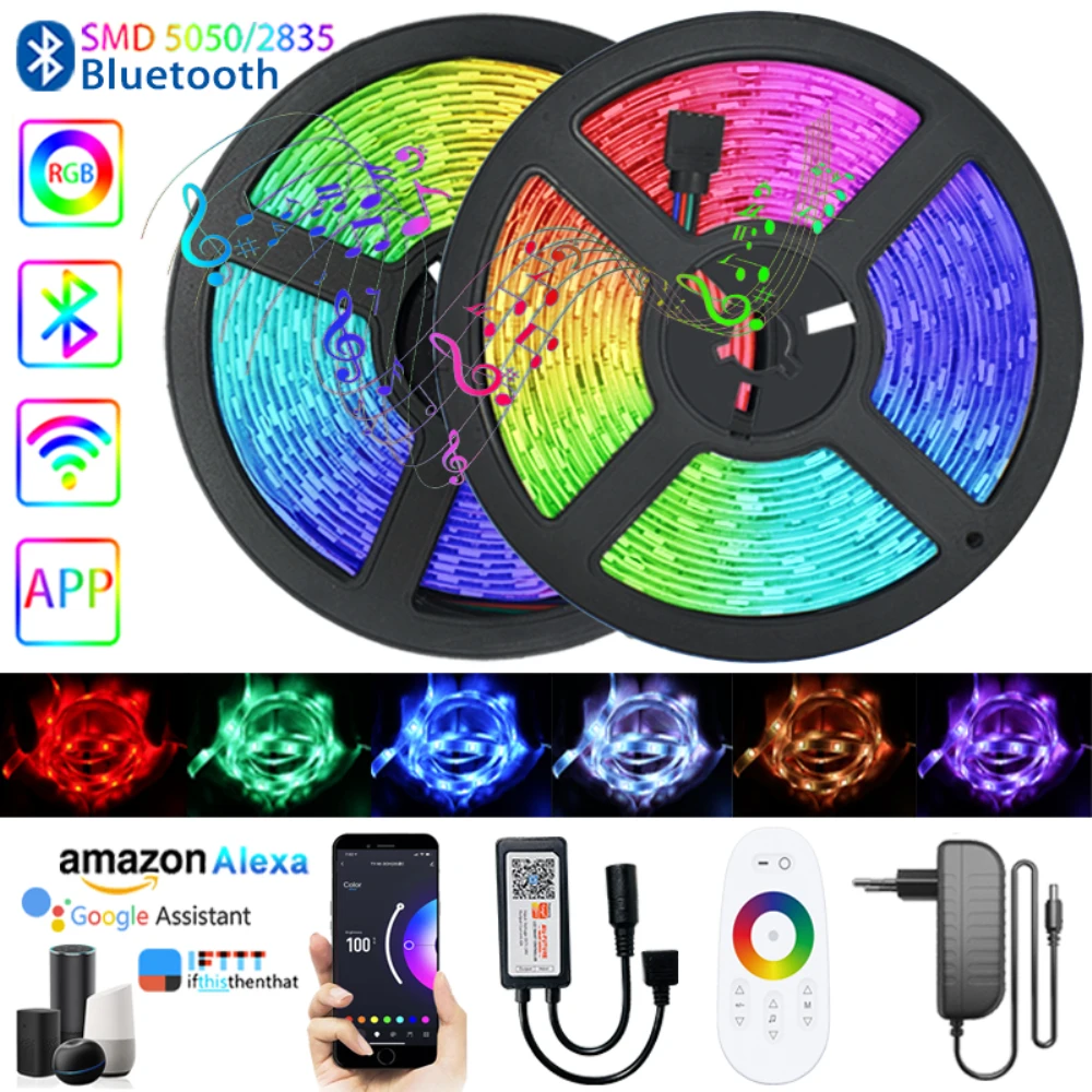 

LED Strip Lights RGB 5050/2835 Waterproof 12V Flexible Diode Tape WiFi Bluetooth Smart Controller Room Festival Decoration Lamp