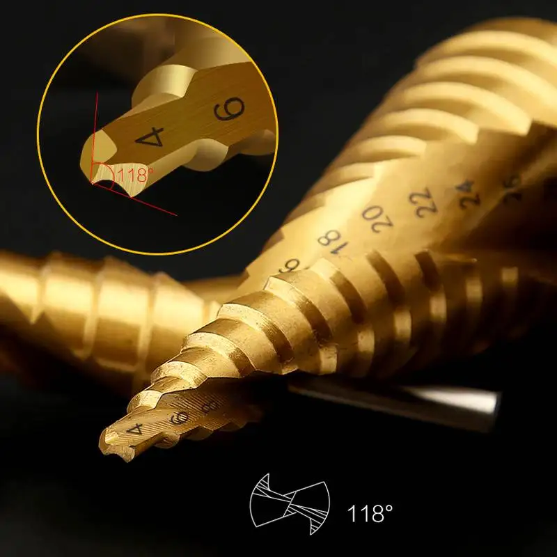 Drillpro несколько размеров HSS Кобальт шаг сверло набор азот Высокоскоростная сталь Спираль для металла конус треугольник хвостовик отверстие