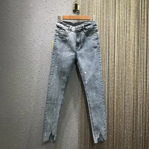 light blue Европейский стиль весна,, обтягивающие джинсы для девушек, студенток, высокая талия, узкие брюки, Стрейчевые джинсовые брюки - Цвет: light blue