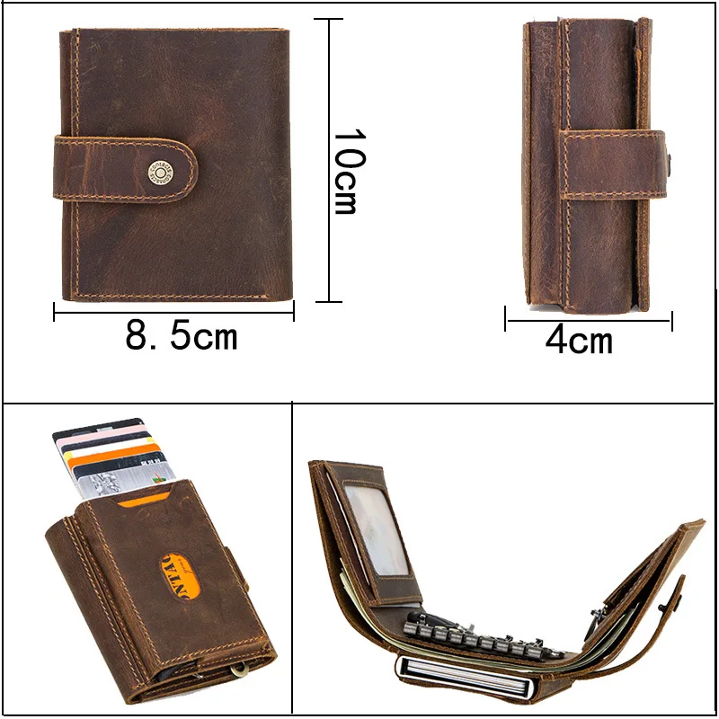 

RFID Men Wallets Women Genuine Crazy Horse Leather Multifunctional Casual Wallet Phone Pocket Cowhide Zipper Clutch Card Holders
